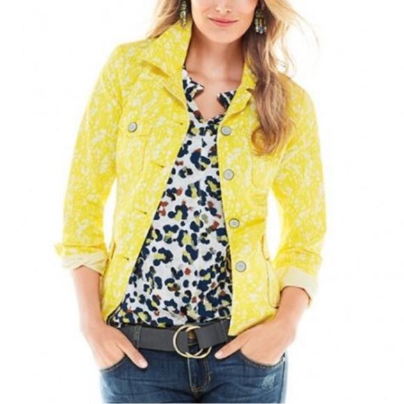 Cabi Jacket Women's Size Small Yellow Daisies Field Jacket #5160 Button Up - Picture 1 of 16